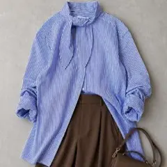 極美品 ベイジ ボウタイ 大きいサイズ 4 シャツ ブラウス ストライプ柄 
