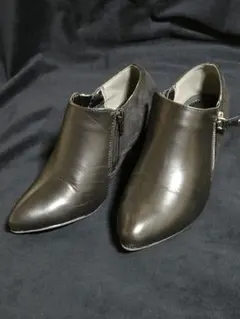 黒 レザー スエード ジッパー アンクルブーツ