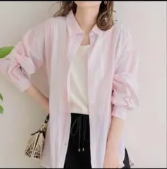 アーバンリサーチサニーレーベル　エアリーコットンストライプシャツ　ピンク