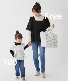 プティマインリアン　親子お揃い　親子リンクコーデ　チュニック　パフスリーブ　白黒