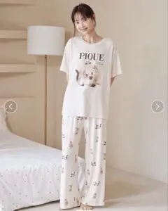 ジェラートピケ トイプードルワンポイントTシャツ ロングパンツセット