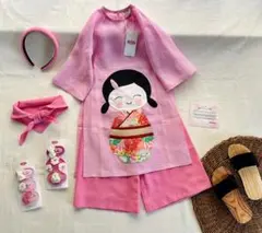 No.BB2517ハンドメイド 女の子リネンベトナムアオザイセット➖可愛いキルト