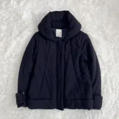 アーバンリサーチ ウール混 ショートダウンジャケット ネイビー フード 女優襟