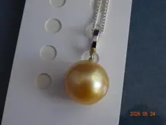 南洋真珠ゴールデンパールネックレス 9.6mm 海水真珠 天然色 強テリ 