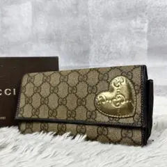 大人気 GUCCI PVC 長財布 ハート GGスプリーム シマレザー ブラウン
