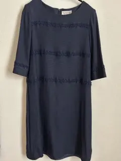 美品⭐︎デパート購入品　ネイビー 七分袖 ひざ丈ワンピース　セレモニー