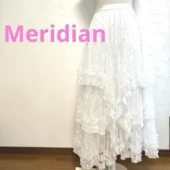 ★Meridian フラワー刺繍 ティアード チュール フリル ロングスカート白のサムネイル