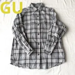 GU ジーユー　フランネルオーバーサイズチェックシャツ　グレー白黒