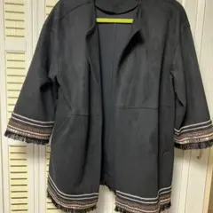 ZARA ブラック ノーカラージャケット M フリンジ付き