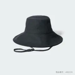 UNIQLO ユニクロ　uvカットワイドプリムハット　黒　リネン　ストラップ付