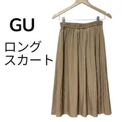 GU サテン風 ロングスカート 光沢感 ブラウン ウエストゴムのサムネイル