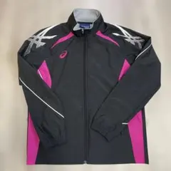 【日本製】超美品asics ジップアップジャケット 黒/ピンク