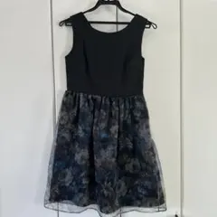 ネイビー フラワープリント ノースリーブワンピース