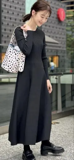 CELFORD ボトルネック バイカラー ホールガーメントニットワンピース