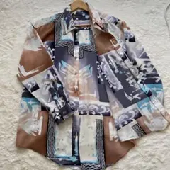 極美品 レトロ総柄シャツ BROS Lサイズ ゆるだぼ アート柄 古着風