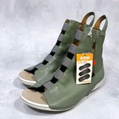 ☆新品☆【JS ハートレーベル】オトナフラットサマーブーツ (L) 幅広　レザー