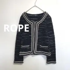 ロペ　ROPE ツイードジャケット ノーカラージャケット M ネイビー 紺