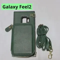 Galaxy Feel2 スマホケース カード収納 ショルダーストラップ付き 緑