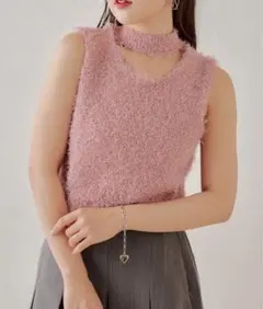 Chico ロングタイ付きラメフリンジベスト ピンク 新品未使用