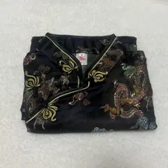 チャイナ服 ロング 龍鳳柄ブラック