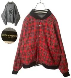 日本製24kratsでかロゴ×レッドチェック リバーシブルデザインスタジャンLのサムネイル