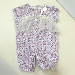 プティマイン　花柄ロンパース ツーウェイオール　綿100 70 新生児　ピンク