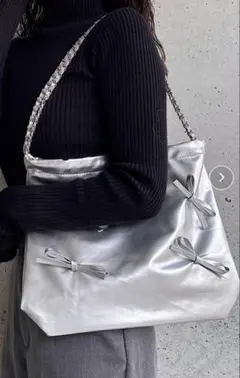 シルバーリボントートバッグ