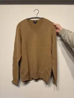 【UNIQLO】ユニクロ　カシミヤVネックセーター　ベージュ メンズ　Mサイズ