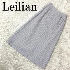 Leilian レリアン フレアスカート ストライプ ブルー 9 B297