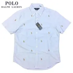 新品 正規 Ｍ ポロ ラルフローレン 総柄ポニー オックスフォード 半袖 シャツ