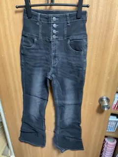 ハイウエスト フレアデニム パンツ ブラック