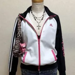 adidas トラックジャケット ラメ刺繍3本線 ブラック×ピンク y2kギャル