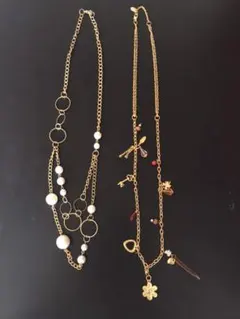 値下げ　真珠風二連ネックレス、花、クローバーネックレス2点セット