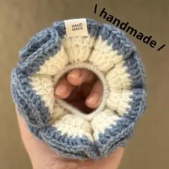 ブルーホワイト·͜·シュシュ‪ ハンドメイド‪ 編み物‪ かぎ針編み 毛糸w36