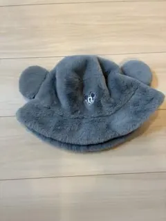 ディズニー　バケットハット　耳付き　ファー　青