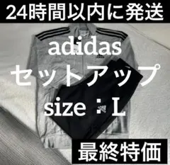 アディダス　3本ライン　ジャージ　メンズ　L　上下セット　グレー　セットアップ