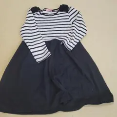 Navy 長袖ワンピース ボーダー