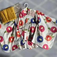 花柄浴衣 100cm 黄色の帯付き