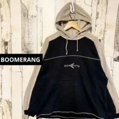 XXL BOOMERANG 英字ロゴ 刺繍 バイカラー パーカー フーディ 黒