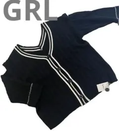 GRL 【新品】袖2Way透かし編配色ラインVネックカーディガン＆ベストグレイル