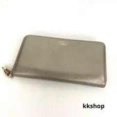 GUCCI グッチ 長財布 ラウンドファスナー レザー シルバー バンブー