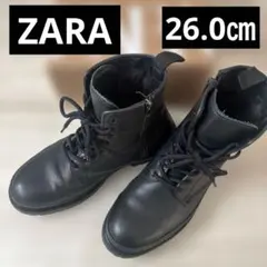 《箱付》ZARA 黒レザー ジッパー付きブーツ 26.0㎝