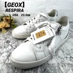 【GEOX】 RESPIRA サイドジップ レザースニーカー 23cm 白のサムネイル