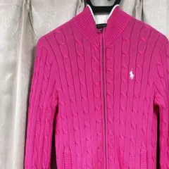 美品 Polo Ralph Lauren ケーブルニット ピンク S 刺繍ロゴのサムネイル