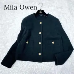 【美品】ミラオーウェン ツイードジャケット オーバーシルエットブラック 金ボタン