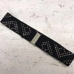 80’s レトロ 古着小物 シルバーバックル ラインストーン装飾 ゴムベルト
