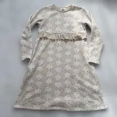 140 裏起毛　ワンピース　ベージュ　花柄　ポケット