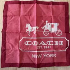 COACH / コーチ 赤色 ハンカチ 馬車デザインのサムネイル