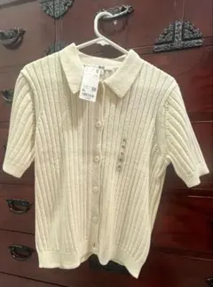 リブ編みオフホワイト半袖セーター ユニクロXL