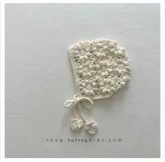 ［大人気］アイボリーベビー ボンネット 帽子 フラワー ニット フラワー